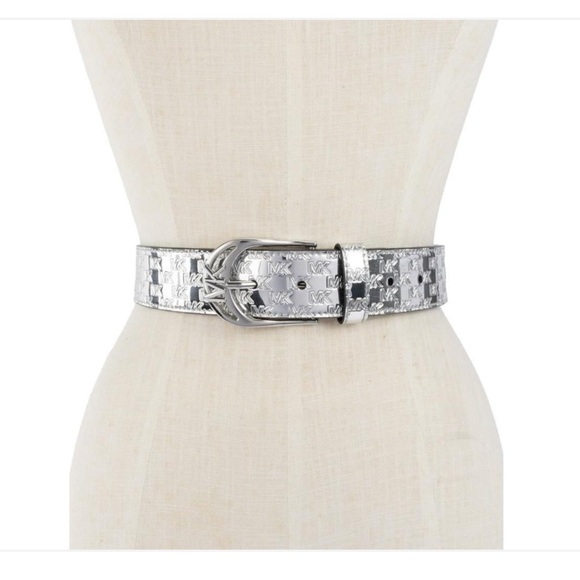 NWT-MICHAEL KORS Women's Metallic Logo Belt - silver - Picture 1 of 4